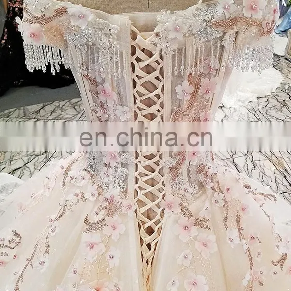 LS00293 off Shoulder Flower Afghan Wedding Dress Styles Lace up Mother of the Bride Beach Wedding Dress photo-5