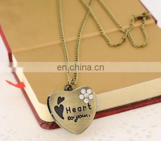 2017 New Fashion Retro Style Diamond Heart Alloy Heart Pocket Necklace Watch Christmas Gift for Girlfriend photo-6