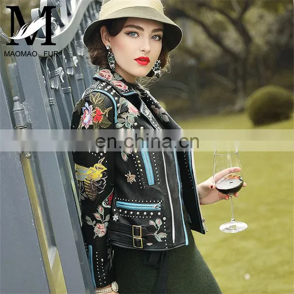 Fashion Printed Real Leather Jacket Cool Girls Leather Jacket Motorcycle photo-2