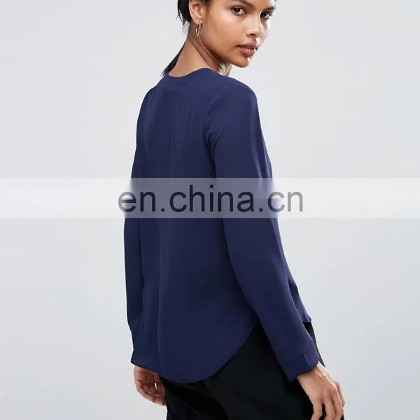 2017 Women's Newest Design OEM Blouse V- Neck Chiffon Blouse Wholesale photo-3