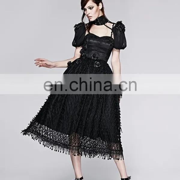 Punk Rave Gothic Black Choker With Attached Puffed Short Sleeves S-147 photo-5