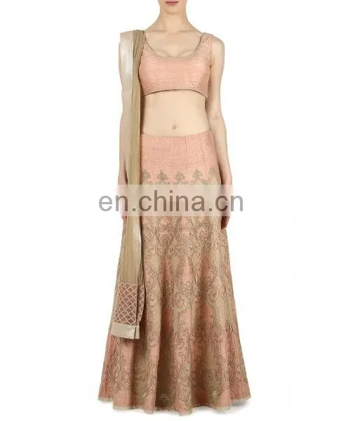 Blush Lengha With Golden Motifs