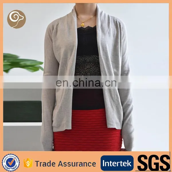 Women Knitted Shawl Collar Grey Cashmere Sweater