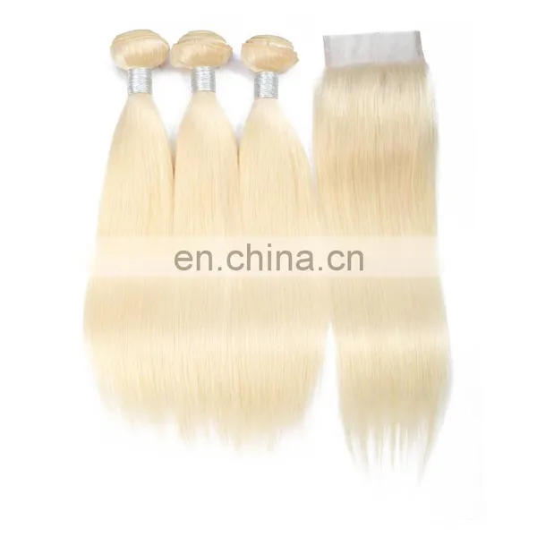 Remy Hair Color 613 Blonde Brazilian Hair Closure and 3 Bundles photo-2