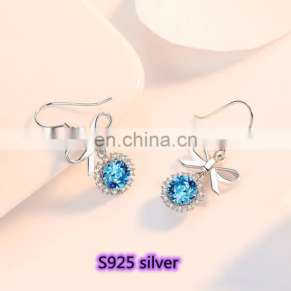 Sterling Silver S925 Shiny CZ Butterfly Earrings 925 Silver Crystal Bow Knot Stud Earrings For Women Girls Gift photo-4