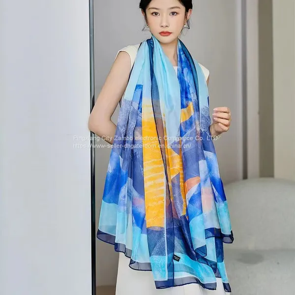 Beach Silk Scaves Moire Sunscreen Scarf Square Scarf Flowers Paintings High Quality photo-4