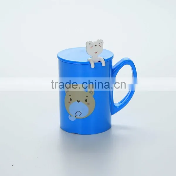 Reusable Cartoon Plastic Cups With Handle,lid and Spoon--Blue photo-3