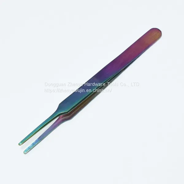 Colorful Flat Mouth Tweezers Anti-static Stainless Steel High-precision Clip Stamp Plucking Hair Phone Maintenance Thickened Flat Head Tweezers 13 Tweezers photo-2