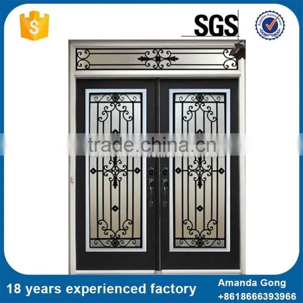 Top Quality Newest Wood Main Door With Wrought Iron Grill Design photo-5