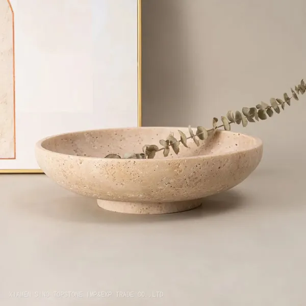 Natural Stone Handmade Large Travertine Stone Fruit Bowl