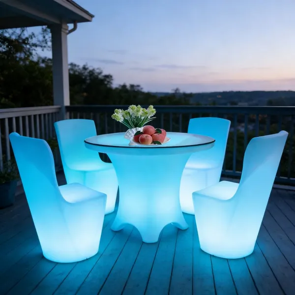 LED Luminous Coffee Table and Stool Set Creative Durable Water Resistant Modern High Leg Design Outdoor Leisure Hotel Furniture photo-3