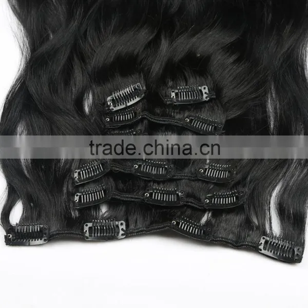 Natural Black Wavy Brazilian Human Hair Extensions Clip Ins 7 Pieces Supplier's Choice photo-3