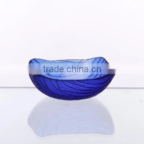 Blue Color Glass Dip Bowl With Wavy Rim