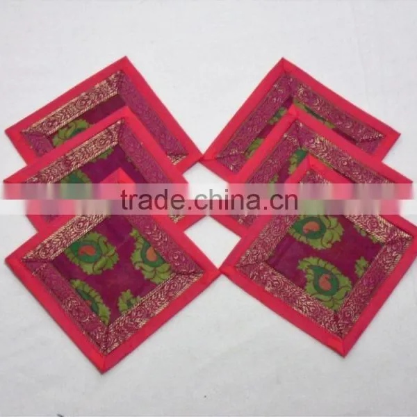 Indian Silk Table Runner With 6 Place Mats & 6 Coaster in Pink Color Size 16*62 photo-3