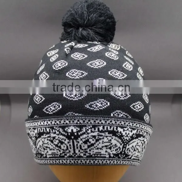 100%ACRYLIC JACQUARD BEANIE HAT POMPOM BEABIE HAT