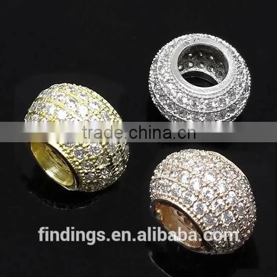 SJ3124 Large Hole 925 Sterling Silver Micro Pave Beads, European Style Bead Charm for Bracelet