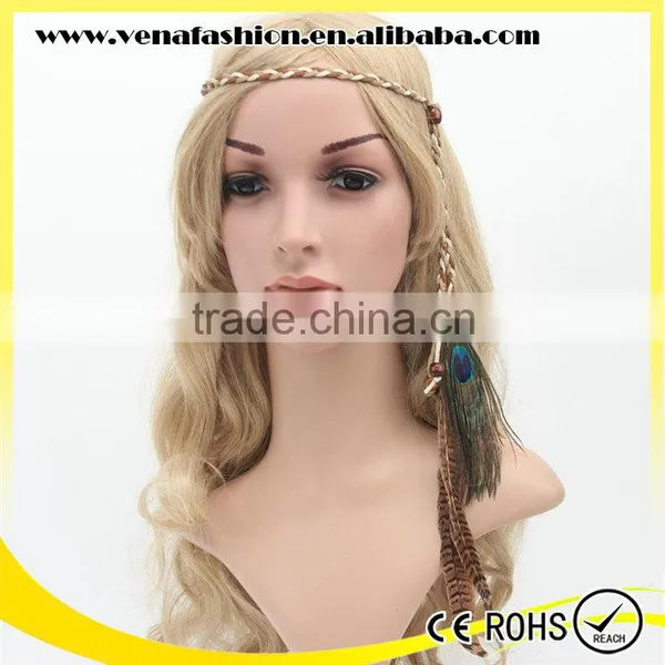 Peacock Feathers Peruvian Curly Braiding Braid Hair Band photo-3