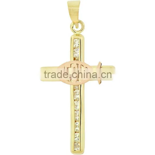 PD170 Gold Plated Jesus Fish Pendant With Crystals