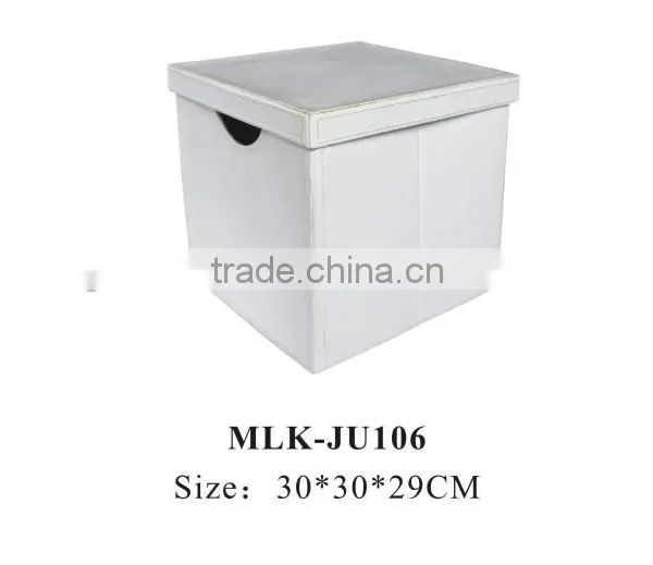 White Office&home Leather Storage Basket Box With Lid