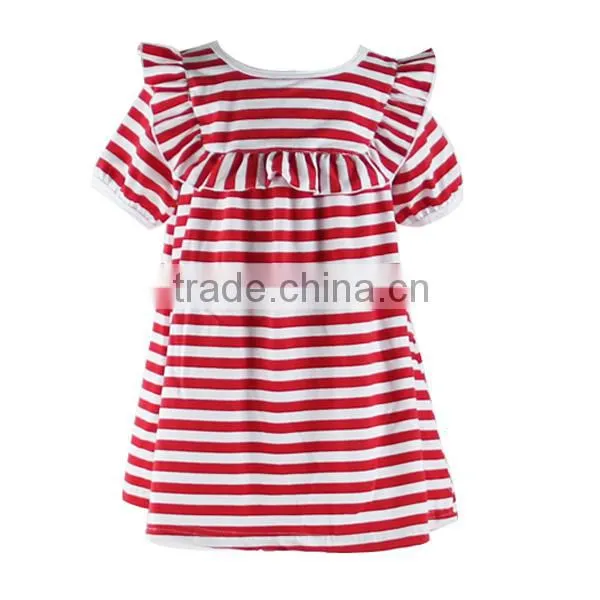 Wholesale Little Baby Girls Princess Fashion Dress Short Sleeves Ruffle Stripe Cotton Baby Girls Dress photo-6