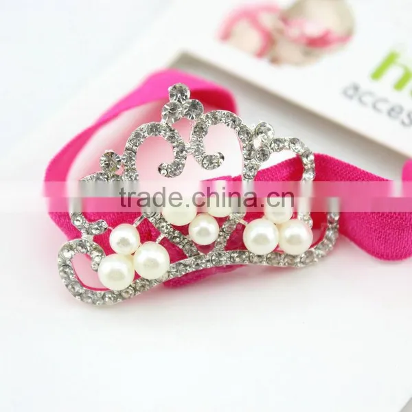 New European Kids Infant Newborn Baby Girl Hair Band With Pearl Crown, Bridal Veil Tiara Pearl Glitter Rhinestone Crown photo-2