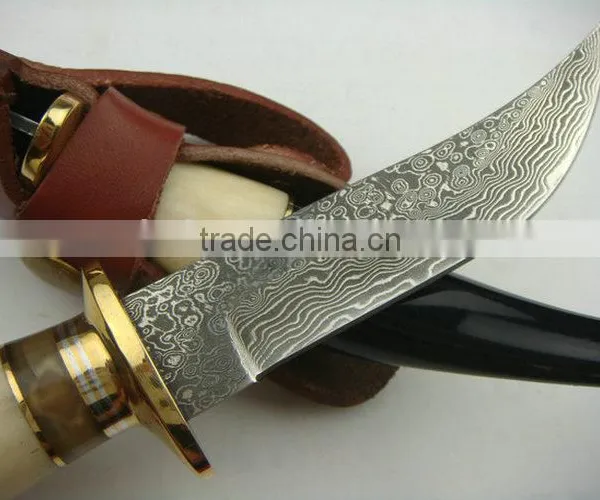 OEM Ox Horn/Camel Bone/Brass Handle Damascus Knife photo-3