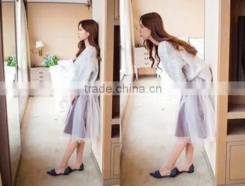 New Fashion Women Girls Mesh Knee Length Multilayer Pleated Casual Solid Sweet Skirt photo-5