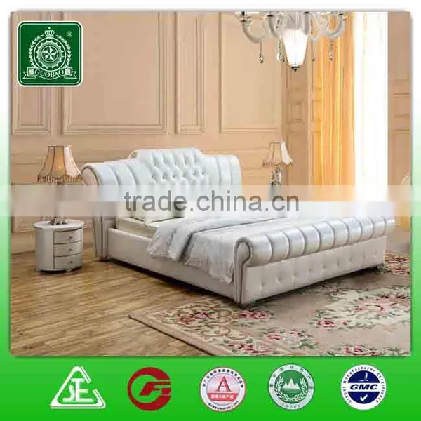 L13343 Hot Selling King Size Bed/leather Bed Supplier/white Genuine Leather Diamond Bed