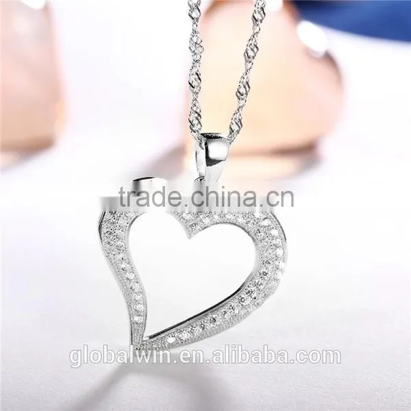 Custom Fashion Vietnam Silver Jewelry Diamond Heart Pendant Necklace photo-3