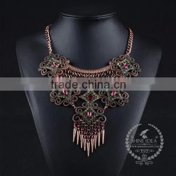 High Quality Vintage Colorful Rhinestone Chunky Statement Necklace Tin Alloy Fashion Women Pendant Necklace 6390101 photo-2