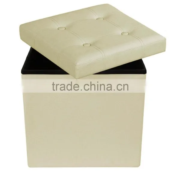 Cube Storage Ottoman Foldable Collapsible Faux Leather Footrest Stool Seat Coffee Table Beige photo-2