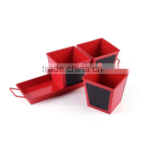Garden Powder Coated Metal Planters | Chalk Board Herb Planter With Base Red 4 Pcs photo-2