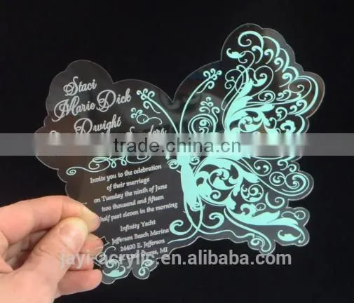2016 Elegant New Style Clear Luxury Acrylic Laser Cut Wedding Invitation Card, Butterfly Wedding Invitation Card photo-3