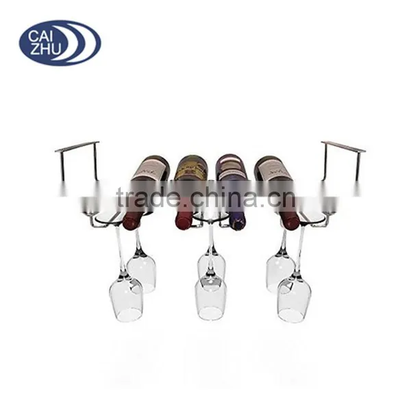 Kitchen Cabinet Under Shelf Wine Rack and Glassware Holder - Holds 6 Bottles of Wine