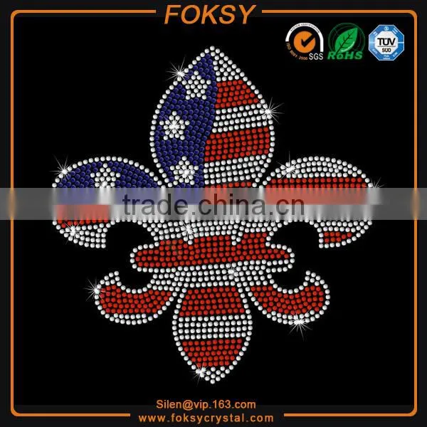 American Flag in Fleur de Lis Hotfix Rhinestone Transfers