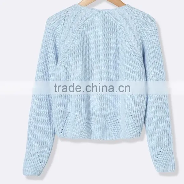 High Quality Girl's Cable Shoulder Blue Patterned Stitched Cardigan (BKNB26) photo-3