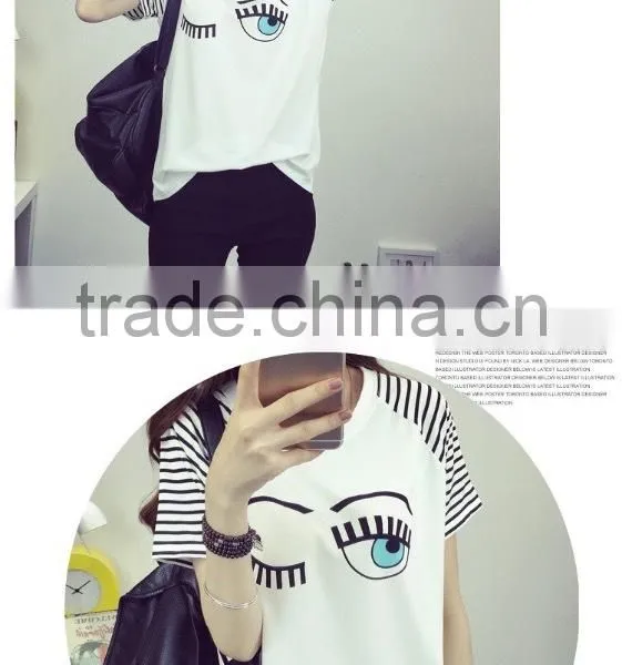 Women Creative Face Eyes Cotton Causal t Shirt photo-5
