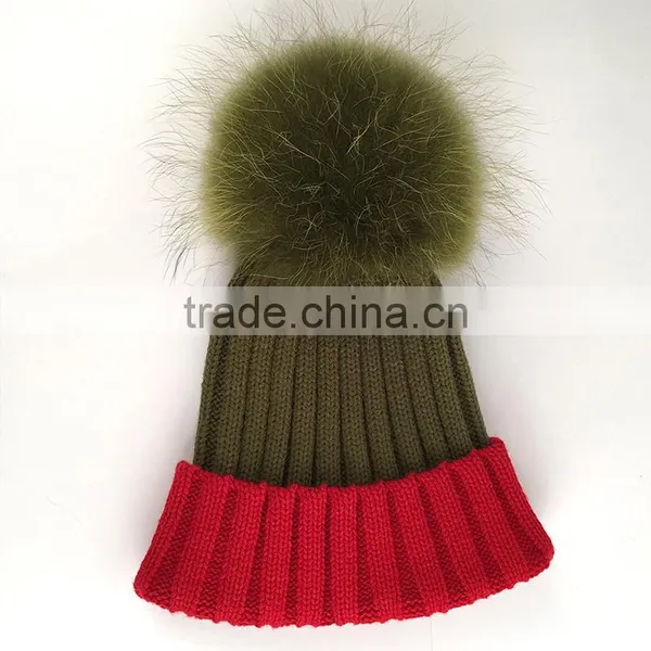 Myfur Christmas Gift Raccoon Fur Pom Poms Winter Beanie Hat Wholesale photo-2