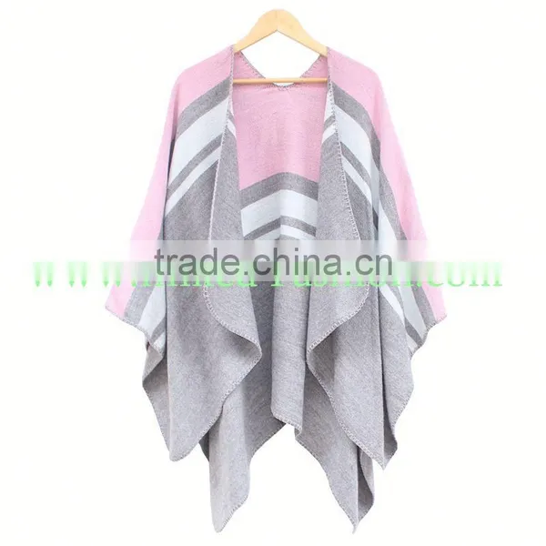 Women Winter Grid Check Tartan Poncho Cape Coat Reversible Scarf Shawl photo-2