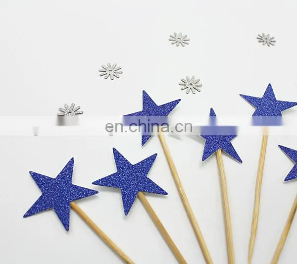 Blue Glitter Stars Cupcake Topper Birthday Party Cake Decorations photo-3