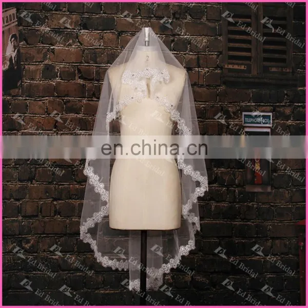 Wholesale New Collection White One Layer Lace Appliques Wedding Bridal Veil photo-3