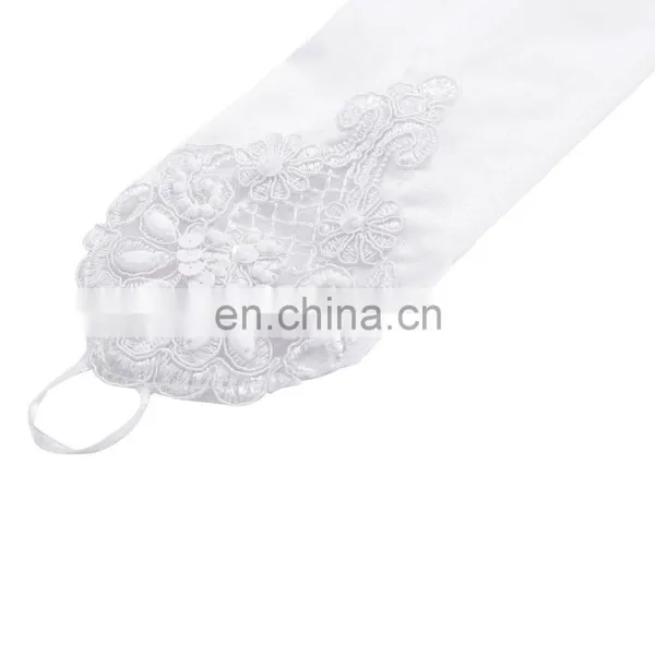 Grace Karin Womens 19" Lace Embellished Pleated Black And White Color Fingerless Gloves Bridal Wedding Gloves CL010471 photo-4
