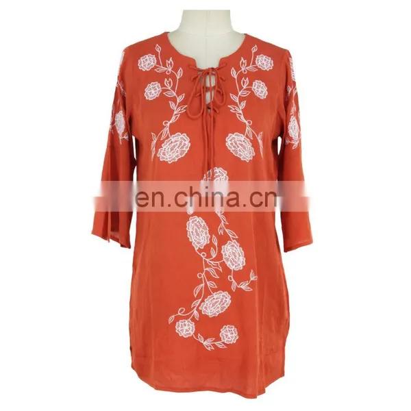 Women Apparel Crinkle Viscose Embroidery Tunic photo-3