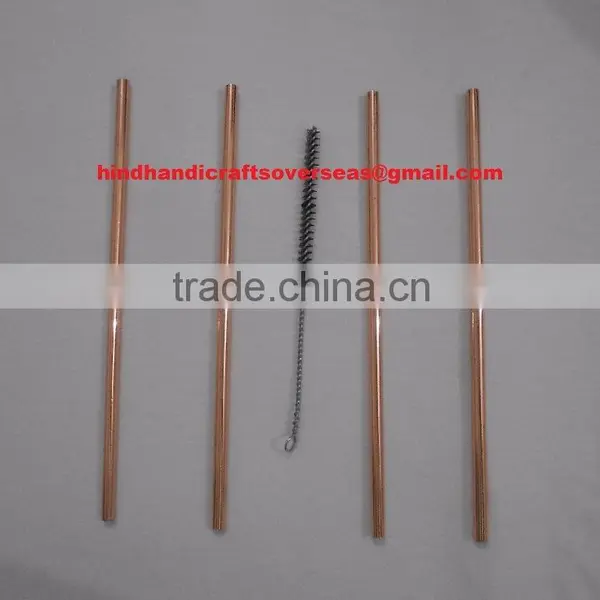 Set of 6 Copper Straw and One Cleaning Brush, Copper Drinking Pipe With Cleaning Bruch photo-2
