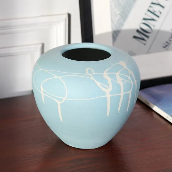 Creative Classical Hand Made Blue Jingdezhen Ceramic Plant Vase Suit For Bedroom Decor photo-2