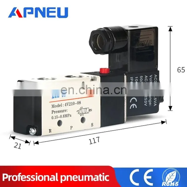 Compressor Accessories Fitting Single Coil 2 Position 5 Way Pneumatic Solenoid Valve 4v210-08 4H210-08 3V210 12V 24V 110V 220V photo-3