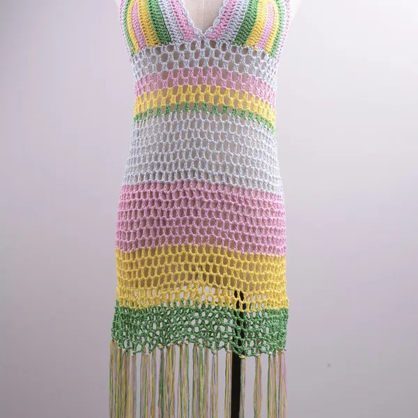 Beach Hand-woven Colorful One-piece Dress photo-5