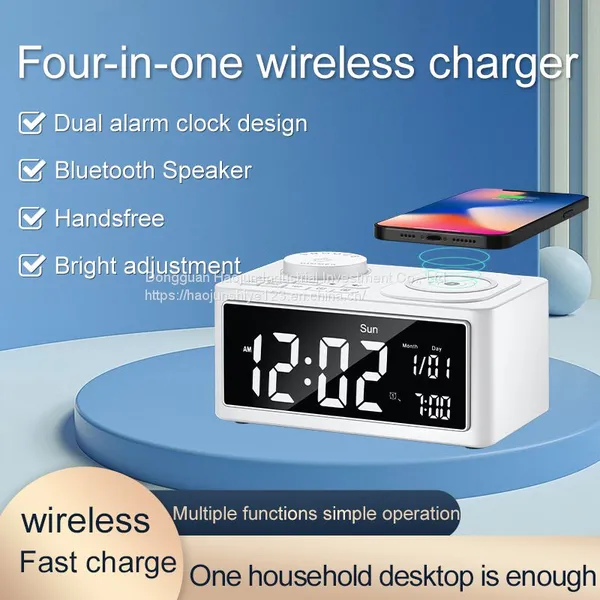 Electronic Alarm Clock Digital Display Multi-function Can Mobile Phone Wireless Charging Bluetooth Speaker Temperature Timer Clock Alarm Clock Radio photo-4