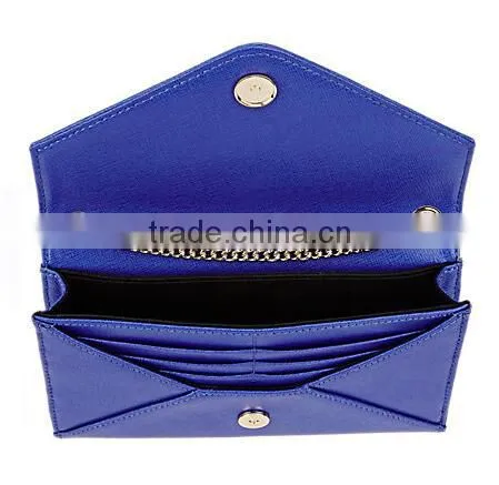 Royal Blue Saffiano Leather Evening Clutch Bags With Chain Lady Hand Bag Genuine Leather Wallet photo-4