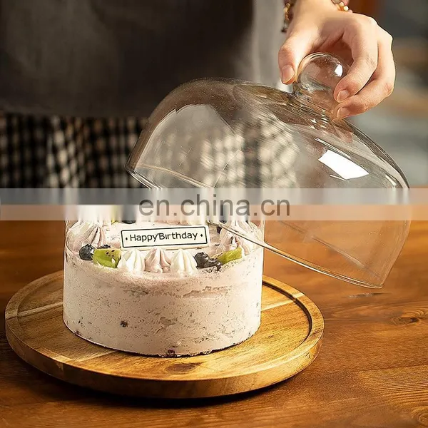 Food Grade Transparent Dustproof Cake Glass Cover Food Cover Cake Pan Glass Cover With Bamboo Tray photo-2